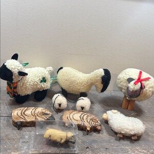 Vintage Dept 56 lambs wool lamb sheep & mate 1983 with 5 lamb ornaments bundle